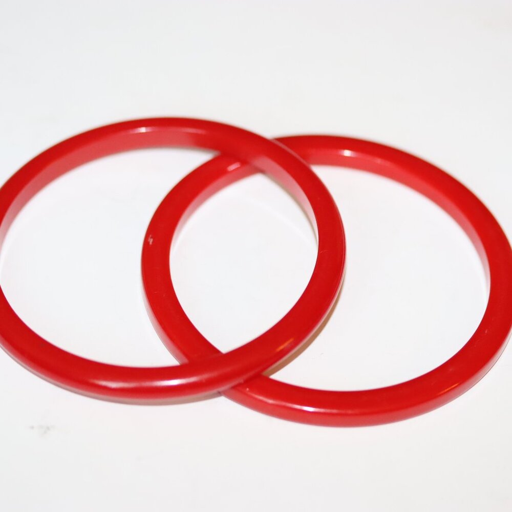 Vintage Pair of Christmas Cherry Red Bakelite Round Spacers Bangle Bracelets